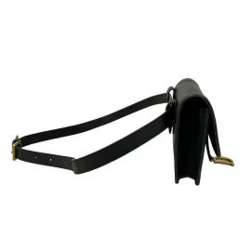 Christian Dior Saddle Bag Waist Pouch Clutch Black Leather